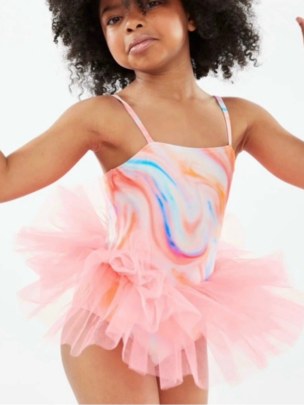 iLovePlum Girls Tutu Swimsuit Small Tie Dye One Piece Pink Tulle